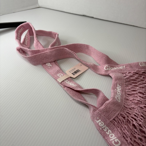 NEW Glossier Beauty Pink Mesh Twill Shopping Shoulder Bag Satchel Knit - Picture 7 of 8